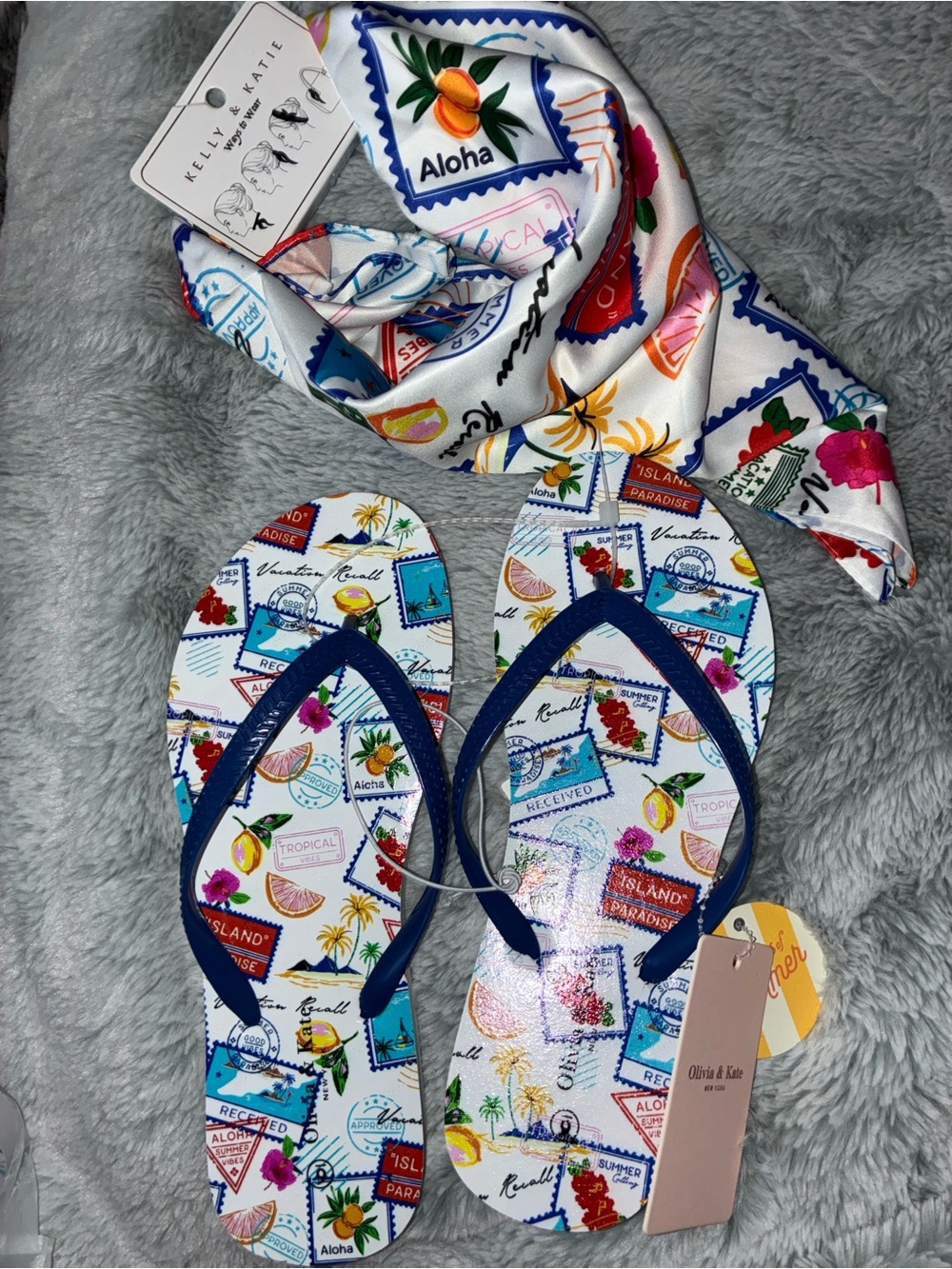 Tropical Travel summer getaway flip flop & matching scarf